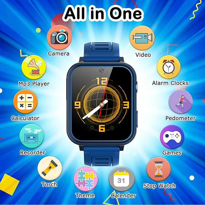 Kids Game Smart Watch for Kids with 24 Puzzle Games HD Touchscreen Camera Music Player Pedometer Alarm Clock Calculator Flashlight 12/24hr Kids Watch Gift for 4-12 Year Old Boys Toys for Kids