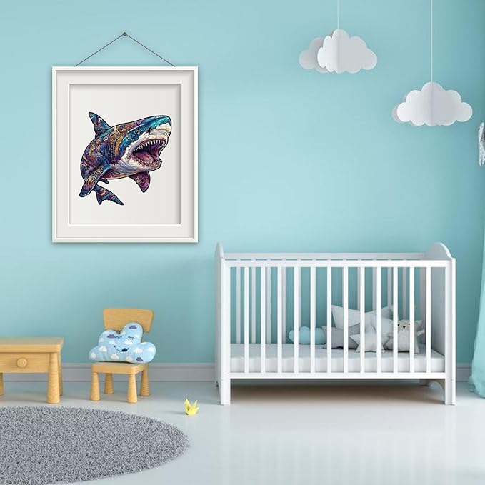 Wooden Puzzles for Adults, Shark Jigsaw Puzzles 200 Pieces, Unique Shape Puzzles with Wooden Box, 11.3 x 11.3 Inches Medium Size Family Game Gift, Fun Challenging Puzzles for Adults and Kids