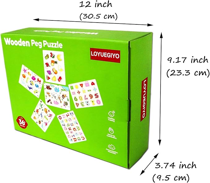 6PCS Toddler Wooden Peg Puzzle Toys for Age 2-4 3-5 Year Old Boys Girls,Educational Learning Sensory Toy,Puzzles for Toddlers Kids,Dinosaur&Ocean&Alphabet&Number Shape&Animal&Fruit Puzzles