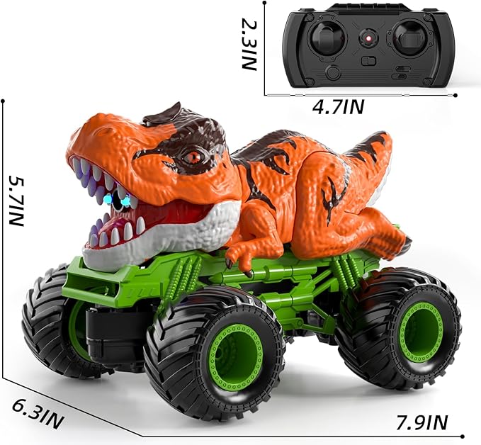 Bennol Remote Control Dinosaur Car for Boys Kids, 2.4Ghz RC Dinosaur Truck Toys for Toddlers, Electric Hobby RC Car Toys with Light & Sound Spray Birthday Gift for 3 4 5 6 7 8 Year olds Kids Boys