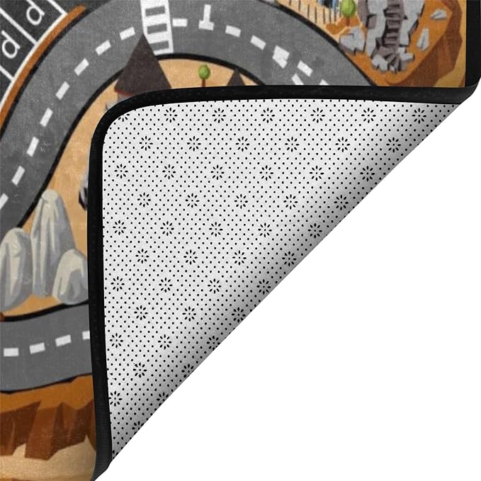 Kids Rug, Mountain Road Playmat Rugs - 5x7 Ft Kids Carpet with Rubber Backing, Cartoon Off-Road Mountain Highway Road Play Mat Nursery Rugs for Children Bedroom Playroom