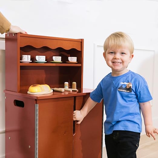 ECR4Kids Play Kitchen Storage Cupboard, Wooden Playset, Dark Walnut