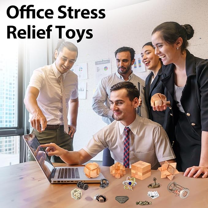 Syhood 14 Pcs Brain Puzzles Teaser for Adults Metal 3D Steel Mind Games Wooden Unlock Interlocking Puzzle Adult Iq Education Toys Smart Toy(Educational)