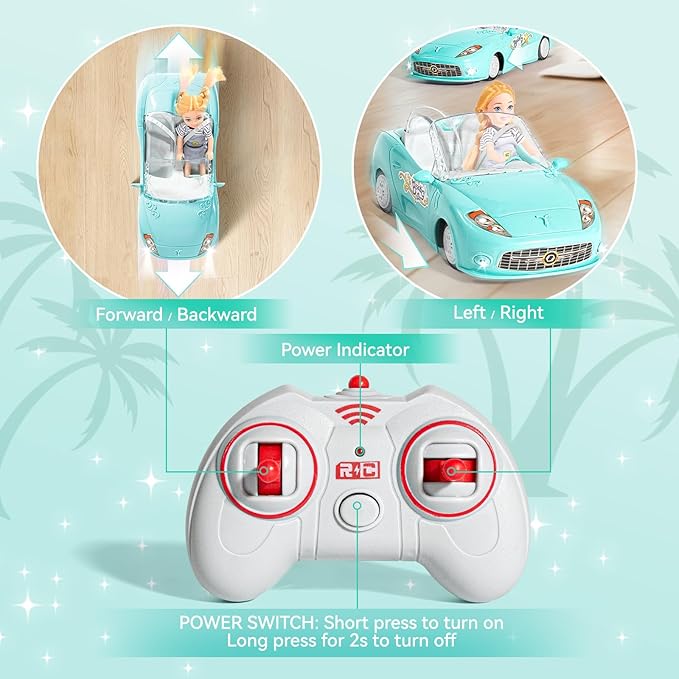 Blue Remote Control Car for Girls, 1:18 Scale RC Cars with LED Light, 2.4 GHZ Pink Truck Toy for Toddlers Kids, Birthday R/C Toys for Boys Girls Aged 4-7 (Batteries Not Included)