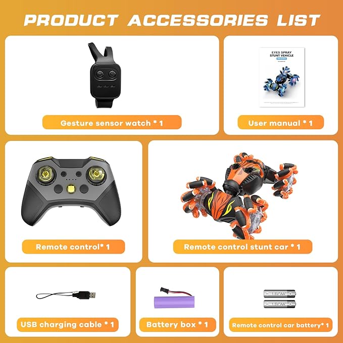 Gesture Sensing Remote Control Car,4WD Gesture Stunt RC Car 360° Rotate Transform Drift Toys Rc Hand Controlled Car with Lights Music Sprayer,Best Christmas or Birthday Gift for 6-12 Boys Girls