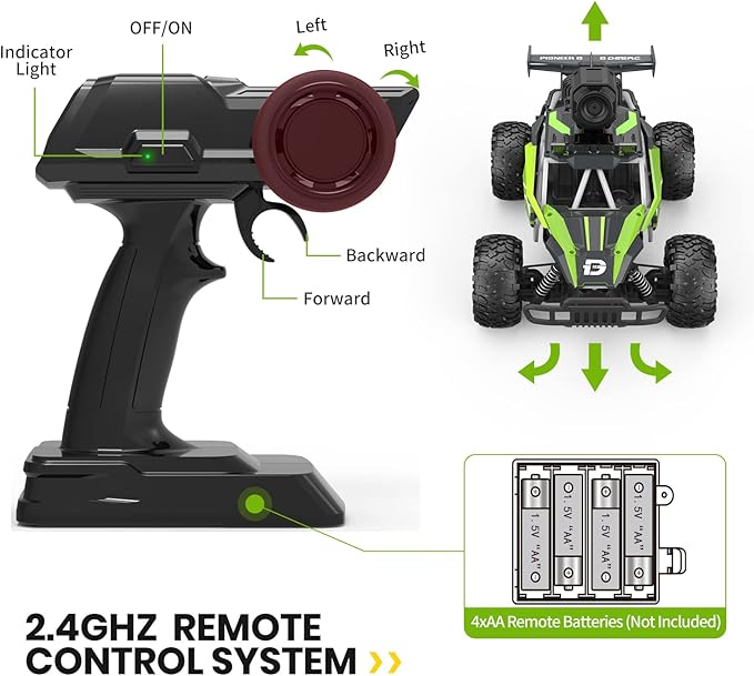 DEERC DE65 Remote Control Car with 1080P HD Camera,1:16 Scale RC Cars with LED Chassis Light&Headlights, 2.4Ghz High Speed Monster Truck Toy Vehicle, 2 Batteries for 60 Mins Play, Gift for Kids Boys