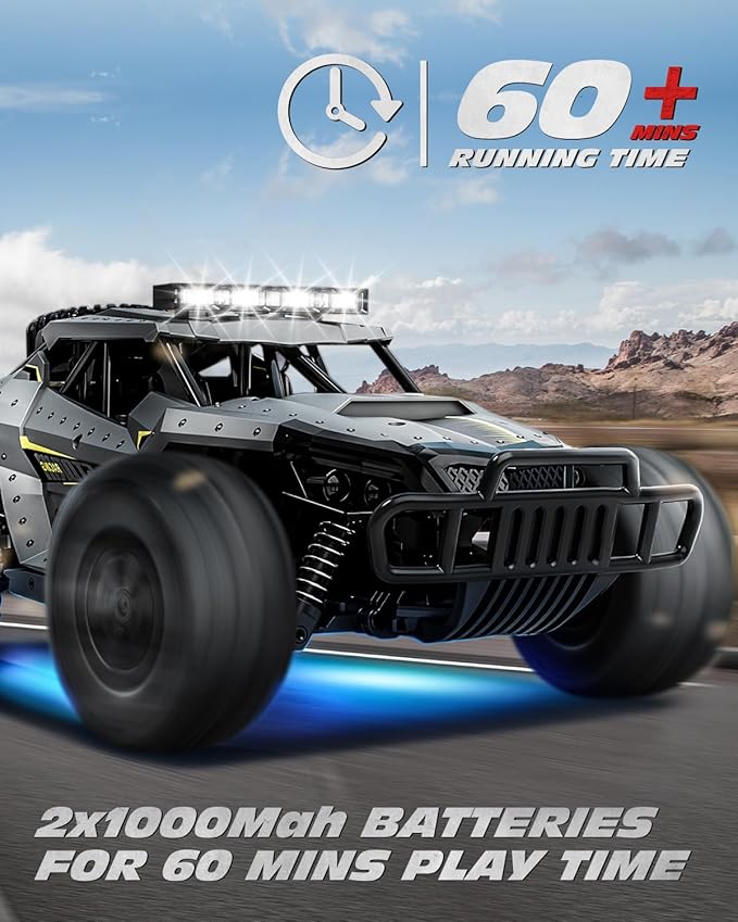 Tecnock RC Truck Car, 20+ KM/H High-Speed 4WD Remote Control Car, 2.4GHz Anti-Interference with Dual LED Headlights, Rechargeable Monster Truck - Ideal Outdoor Backyard Gifts for Boys & Teens