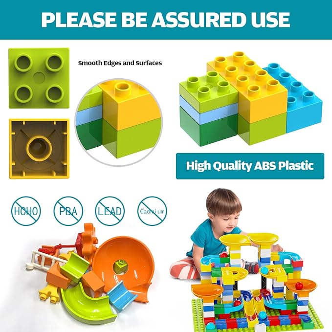 3in1 Marble Runs for Kids 4-8 Building Blocks/246Pcs Classic Big Blocks Toys Set Compatible with DUPLO Lego Sets/Marble Maze Race Track/Montessori Learning STEM Toys for Toddler,Kids Age 3,4,5,6,7,8+