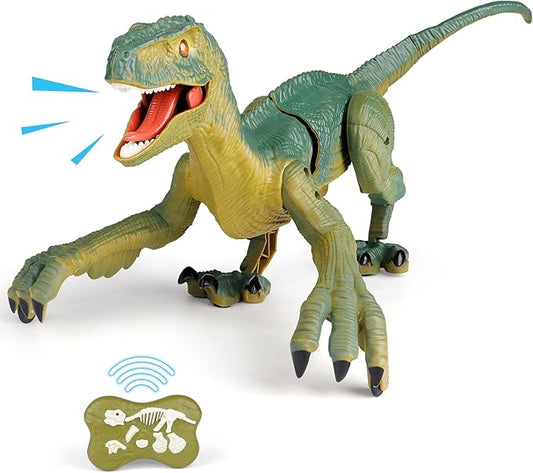 VERTOY Remote Control Dinosaur Toys for Kids - Build a Big Walking Velociraptor Dino with Light and Sound, Birthday Gift Ideas for Boys and Girls 3-5 5-7 8-12 Year Old