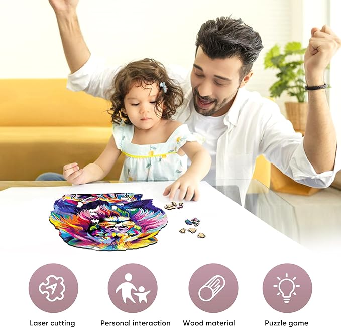 Wooden Puzzles for Adults, Lion Jigsaw Puzzles 200 Pieces, Unique Shaped Puzzle for Adults and Kids, Ghristmas Gift Family Game 10.8 x 11.2 Inch