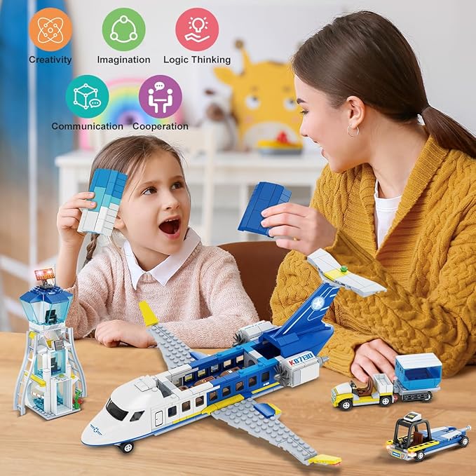 City Passenger Airplane Building Set, 711 PCS 3 IN 1 Plane Building Blocks Kit with Airport Terminal, Radar Tower, Luggage Truck, Planes Model Toys Gift for Boys Girls Kids 6 7 8 9+ Years Old