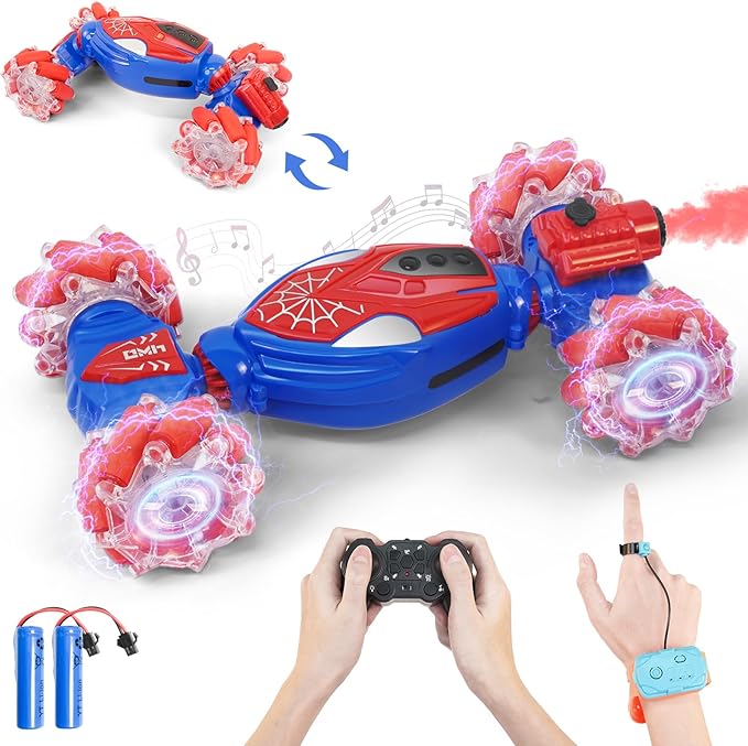 4WD Remote Control Gesture Sensor Car, Gesture Sensing Rc Stunt Car with Light & Music & Spray,for 6-12 Year Boys & Girls,Double Sided Drift Truck Off Road 360° Flips,Birthday for Kids