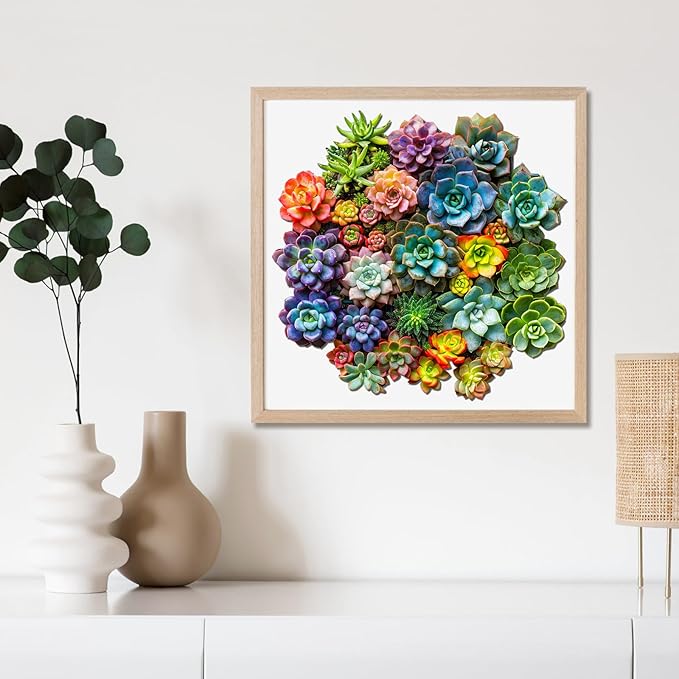 Succulent Plants Wooden Puzzles for Adults, 500 Pieces Jigsaw Puzzles, Unique Shaped Medium Size Liberty Wood Puzzle Gift for Adults and Kids, Family Game 16.8'' x 16.5''