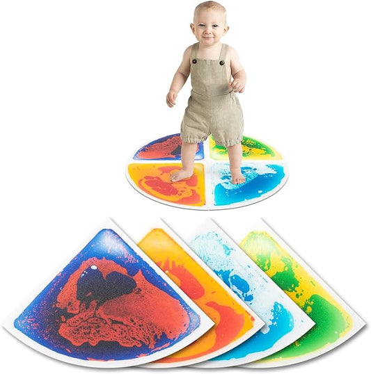 Art3d 4-Pack Colorful Liquid Sensory Floor Tiles, Fan-Shaped Liquid Fusion Sensory Dance Mats for Kid Toddler, 13" x 13"