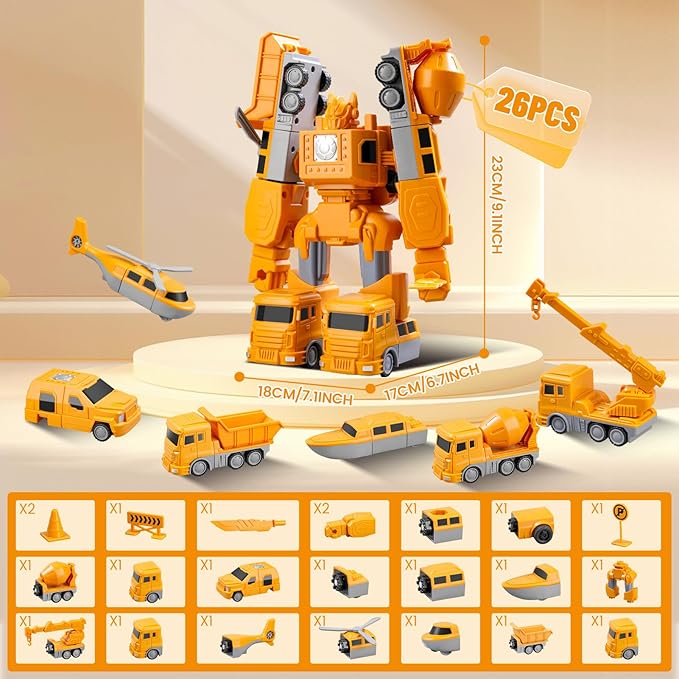 Magnetic Building Blocks for Kids Ages 3-8 | STEM Construction Toys with Storage Box | 3-in-1 Transformable Car & Robot Toy | Educational Toddler Toys for Boys & Girls (26 Pieces)