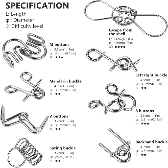 VolksRose 24pcs Brain Teaser Metal Wire Puzzles, Classical Mini Metal Puzzles Set, Mind Smart Game IQ Challenge Puzzle Games, Educational IQ Test Toy Lock Puzzle Gift for Adults Kids Teenagers