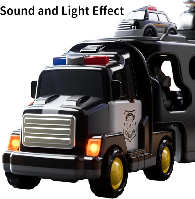 TEMI Police Trucks Boy Toys for 3-5 Year Old Toddlers - Toys for 3 4 5 6 7 Years Old Transport Vehicle Carrier Truck, Boy Trucks Toy Sets, Kids Toys Boys 3-5, Toys for Boys Girls Aged 4-6 5-7