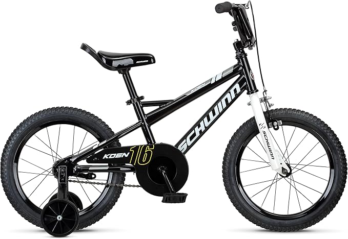 Schwinn Koen BMX Style Toddler and Kids Bike, For Girls and Boys, 16-Inch Wheels, With Saddle Handle, Training Wheels, Chain Guard, and Number Plate, Recommended Height 38-48 Inch, Black