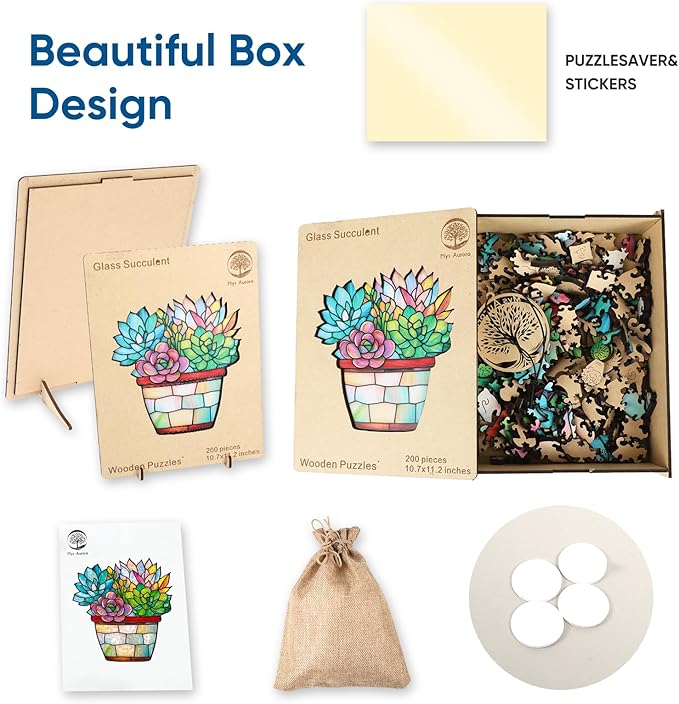 Puzzles for Adults 500 Pieces, Glass Succulent Wooden Puzzles, 5MM Thick Unique Shaped Flower Jigsaw Puzzles Birthday Gifts for Kids Family Game 16.2 * 16.9inch