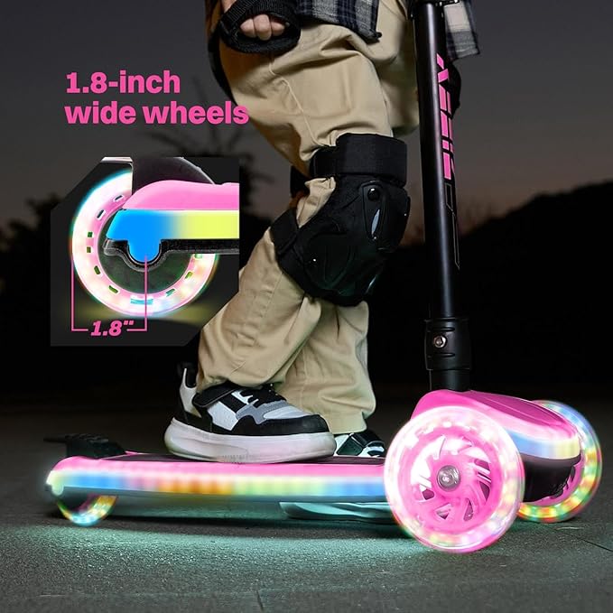 ZIFFY Kids Scooter for Boys & Girls LED Light-Up Wheels, 4 Adjustable Height Handlebars, and Lean-to-Steer Design with Anti-Slip Wide Deck for Stability - Up to 110LBS