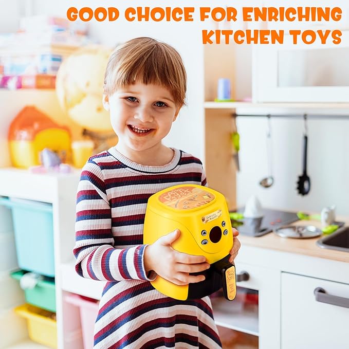 GAGAKU Kids Air Fryer with Play Food Toddler Chefs Pretend Play Food Toys Oven with Light & Sound and Play Food Grill Cooking Utensils,Cooking Toys for 3-8 Year Old Girls Boys Gift