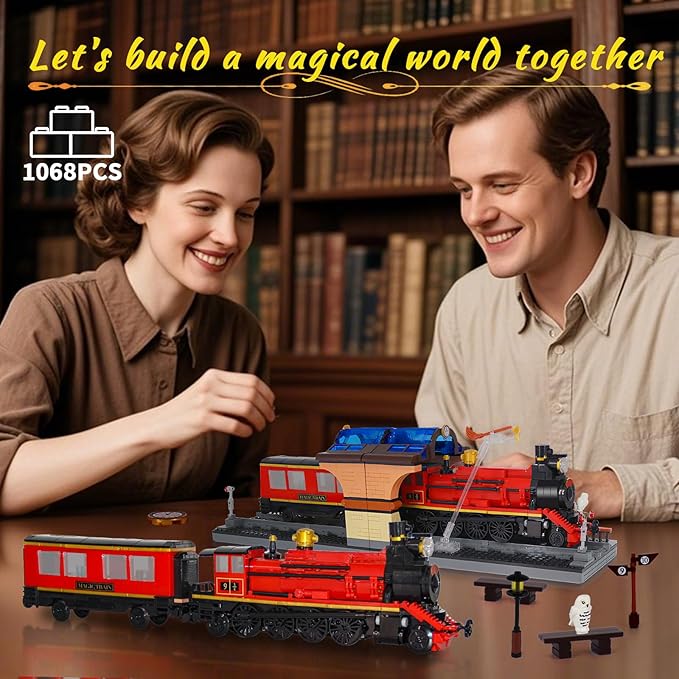 2 in 1 Harry Magic Train Building Toy Set, Train Set for Adults, Boys, Kids, Features a Bookends for Display and Home Decor, Gift for Christmas Birthday, 1068PCS