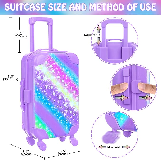 ZITA ELEMENT American 18 Inch Doll Suitcase and Clothes Accessories Set, 12 Pcs Doll Luggage Travel Play Set Fit for 18 Inch Girl Dolls (NO DOLL), Purple