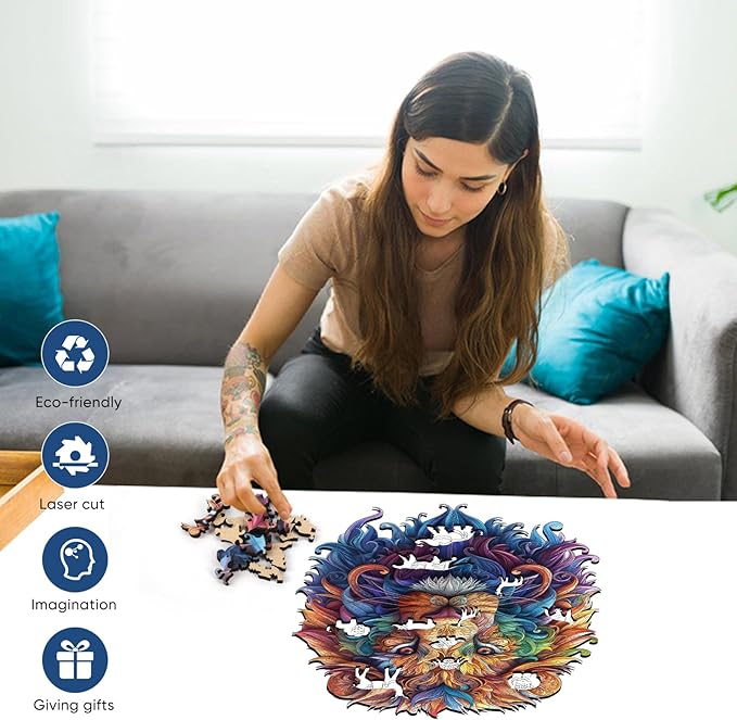 Wooden Puzzles for Adults, Lion Jigsaw Puzzles 200 Piece, Unique Shape Puzzles for Adults and Kids, Fun Challenging Puzzles Family Game Gift, Medium Size 9.1 x 10.9 Inches