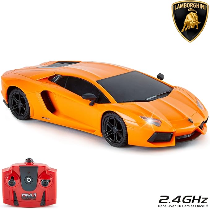 CMJ RC Cars Lamborghini LP700-4 Remote Control RC Car Officially Licensed 1:24 Scale Working Lights 2.4Ghz. Great Kids Play Toy Auto (Orange)