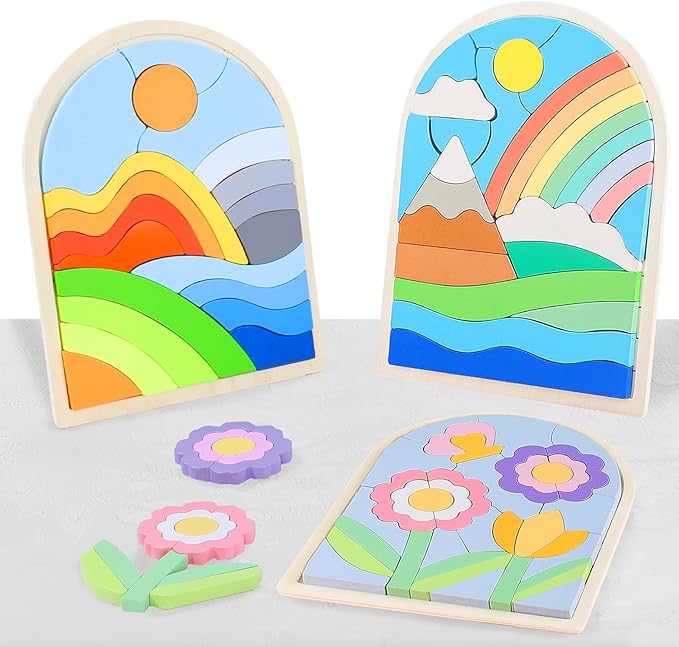 Jigsaw for Baby Boys, Wooden Puzzles for Toddlers 3-5, Boys Girls Birthday Gift for Kids Ages 4-6, Toddler Puzzles Montessori Toys for 3 Year Old, Great Gifts for 3+ Year Olds (3 Pack)