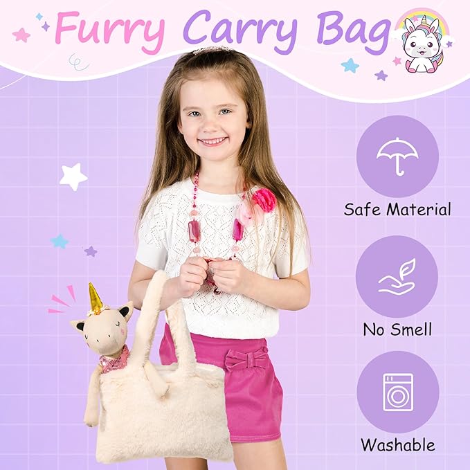 Ballerina Unicorn Doll Stuffed Animal Toys for Girls - Plush Bag | 3 Set Cloth Accessories | Ballet Shoes, Kids Pretend Play Doll Pet Care, Christmas Birthday Gift for 3 4 5 6 Year Old Girls