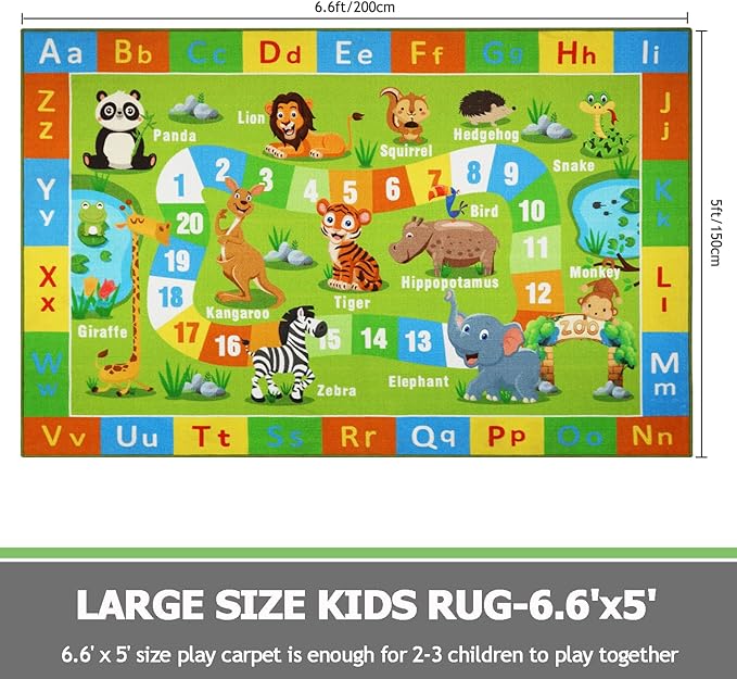 Capslpad Kids Rug 6.6' x 5' Large Play Rug ABC Alphabet Rug Animals Numbers Educational Learning Area Rug Non-Slip Washable Kids Carpet for Children Toddler Playroom Bedroom Nursery Room Classroom