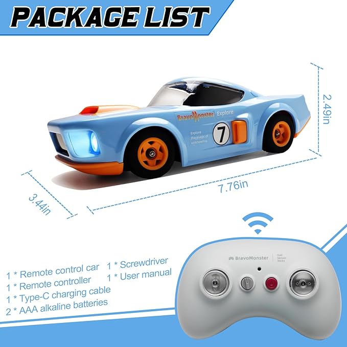 Remote Control Car 2.4GHz RC Drift Car RWD High Speed Model Muscle Car with Hall Remote, Sport Drifting & Steering Control Drift Racing Car, Gift for Adults Kids with Rechargeable Batteries