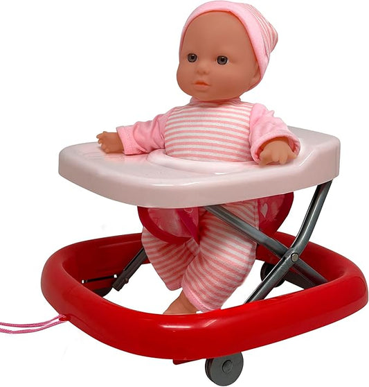 Baby Doll Set with 12 Inch Soft Baby & Foldable Walker, Cute Baby Doll Accessories Playset, Learn to Walk Dolls for Toddlers Boys and Girls