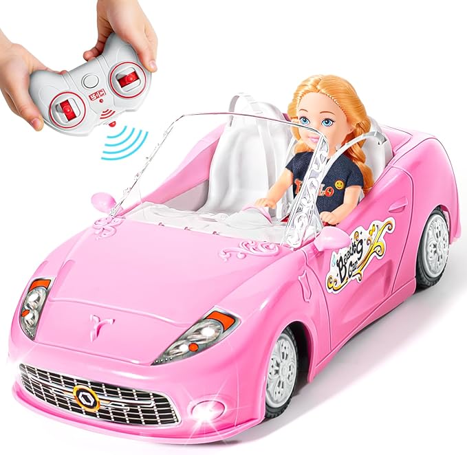 Pink RC Car for Girls, 1:18 Racing Car with Doll, 2.4Ghz Remote Control, Birthday Toy for Girls 8-10