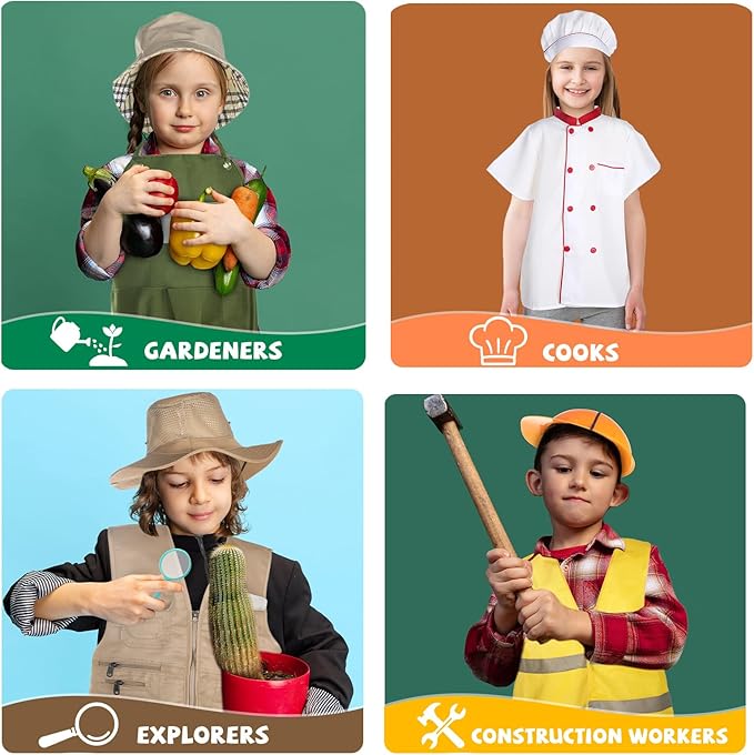 Vicenpal 4 Sets 12 Pcs Pretend Play Kids Costumes Set Christmas Gifts Role Play Costume Dress Costume for Kids Boys Girls