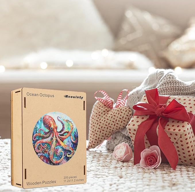 Wooden Puzzle for Adults 500pcs, Octopus Wooden Jigsaw Puzzles, Unique Shape Animal Adult Puzzles, Irregular Wood Puzzles Best Gift for Adults and Kids Family Game(15.6 * 15.6 in)