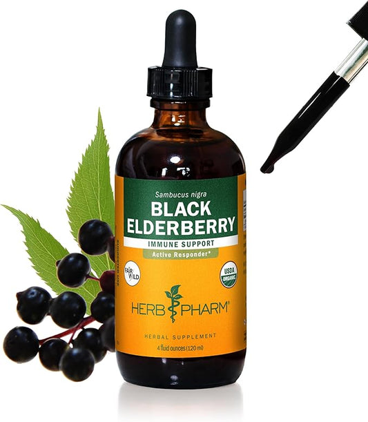 Herb Pharm Certified Organic Black Elderberry Liquid Extract for Immune System Support, Organic Cane Alcohol, 4 Ounce
