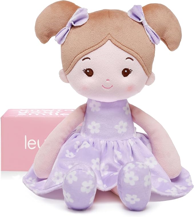 Soft Baby Doll Toys (12''), My First Baby Rag Doll for 1 Year-Old Girl Birthday Gift, Leya Doll Christmas Plush Toys Gift for Toddler Kids Infants -FloraBelle(Purple)