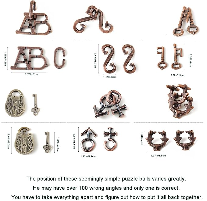 Arlai 12 pcs Wooden Brain Teaser Puzzle and Metal 3D Unlock Interlocking Jigsaw Educational Toy for Kids and Adults Brain Games Durable Easy to Assemble Birthday Gifts Educational Toys