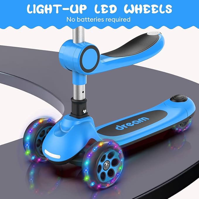 Kids Scooter,LED Lighted Wheels and 3 Adjustable Height Handlebars Scotters for Kids 3-12,3 Wheel 2-in-1 Toddler Kick Scotter for Boys & Girls up to 132 Lbs.