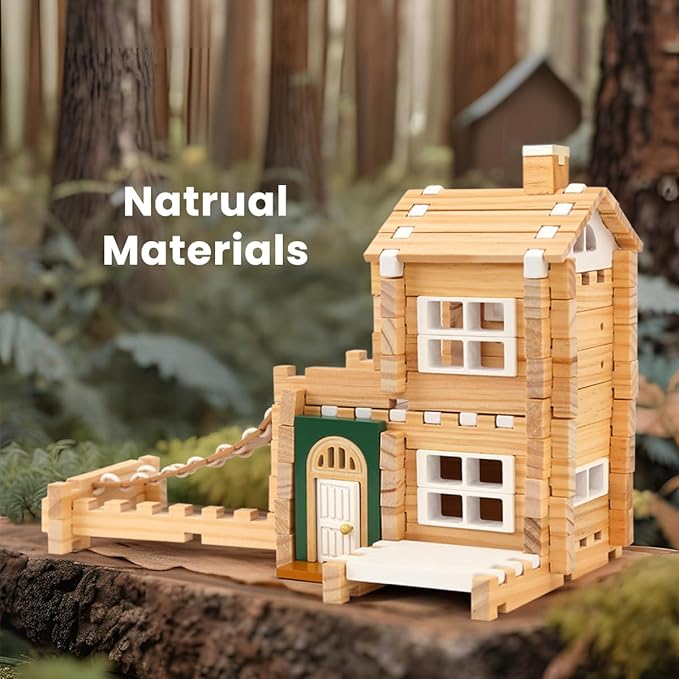 Jovi-mindly＆Notchies 107 Pcs Wooden Blocks Toys with Door and Windows,Classic Old Fashioned Toys,Wooden Building Blocks for Kids Ages 4-8 Boys and Girls,FSC Certified,Graduate Gifts