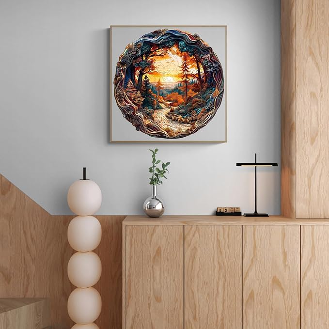 KAAYEE Wooden Puzzles for Adults 100 Pieces Visual 3D Forest Sunset Wooden Jigsaw Puzzles Wood Puzzle Gifts for Mother's Day Adult Kids Landscape Puzzle(8.5 * 8.4in)