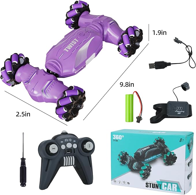 Gesture Sensing RC Stunt Car - Hand Controlled Remote Control Car 4WD Offroad 360° Rotation with Light Music, RC Drift Car Toys for 6-12 Year Boys, Cool Birthday Gifts for Kids