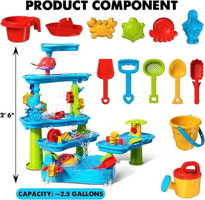 CozyBomB™ Water Table for Toddlers 3-5 | Outdoor Toys Water Play Table, Magnetic Fishing Toy Game, Summer Splash Pond Showers Sand Activity, Sensory Party Birthday Gift Kids Ages 4-8 9-12 (5-Tiers)