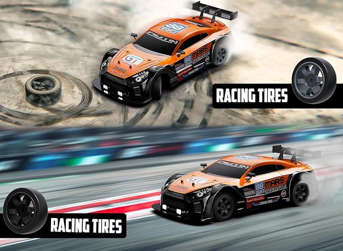 RACENT 1:16 RC Drift Car, 2.4Ghz 4WD 18KM/H Remote Control Car with Spray Mist, Racing and Drifting Wheels, LED Light, 2 Batteries, Sport Model Toys Vehicle for Kids, Boys, Adults