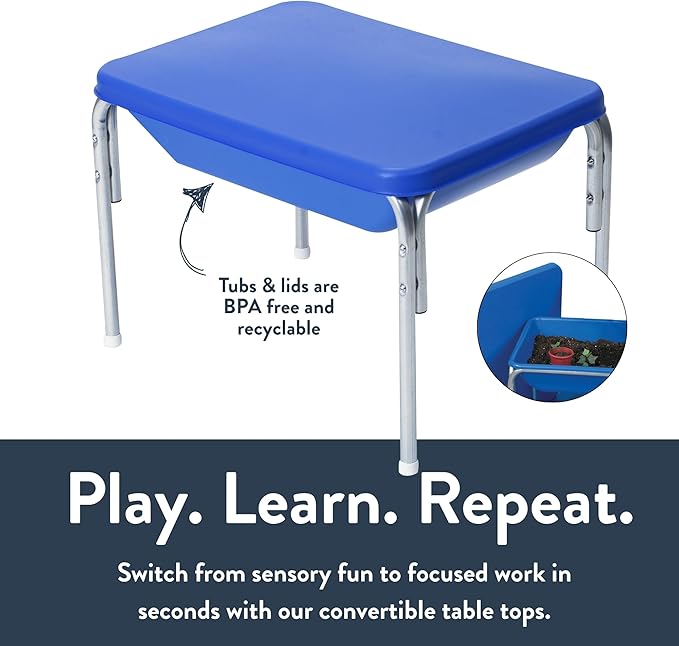 Children's Factory 18" Small Sensory Table, Sandbox with Lid, Water Table for Kids, Blue