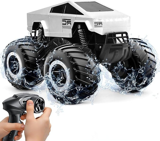 Amphibious Remote Control Cyber Monster Truck for Kids 8-12+ Years Old, 1:16 Scale 4WD All-Terrain RC Stunt Car, Waterproof Off-Road Pool Toy with Lights, Top Birthday Gift for Boys & Girls
