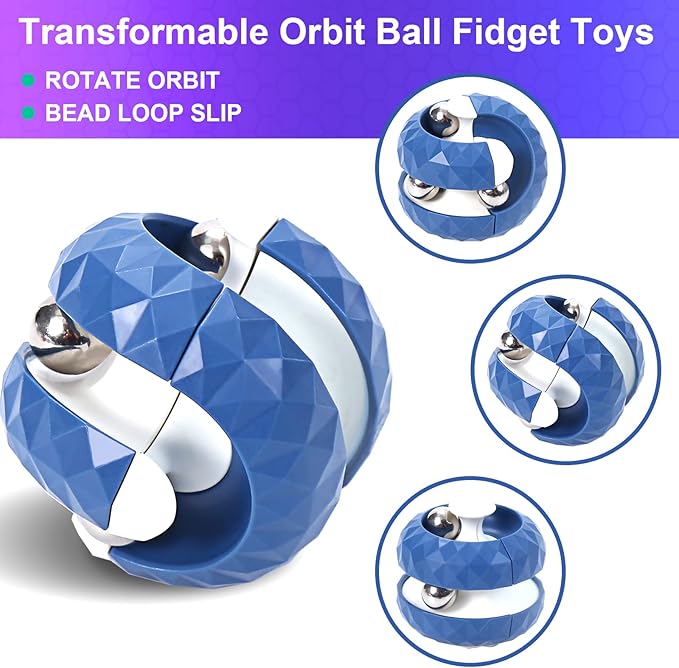 2 Pack Orbit Ball Toy, Novelty Fidget Toys Creative Track Infinity Cube Stress Relief Balls Sensory Toys for Autistic ADHD Kids Adults (Blue&Green)