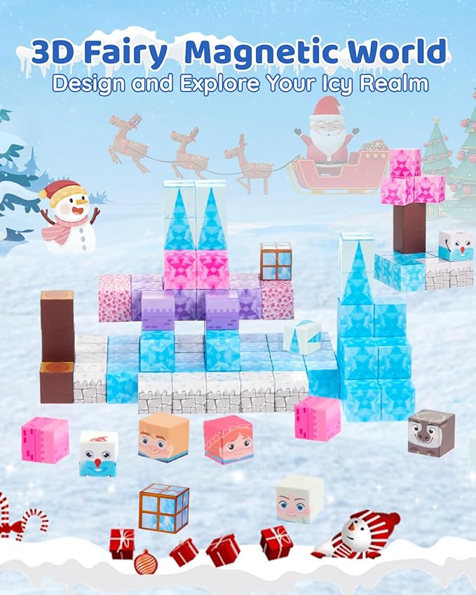 Magnetic Blocks - Magnet Princess Magic Ice World Theme, 110-Pcs Building Toys for Kids Ages 3-9+, Toddler Magnet Toys, STEM Educational Game, Sensory Gift for Boys and Girls
